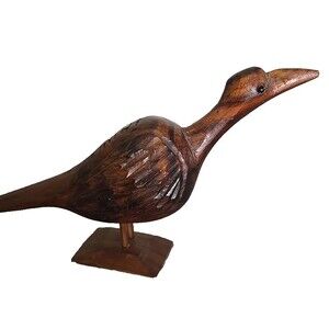 Hand Carved Wooden Bird Dodo Shorebird Roadrunner On Stand Approx 10" Long